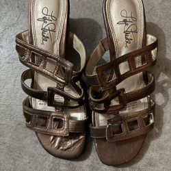 $5 Metallic Brown Sandal Heels (women's size 6) 