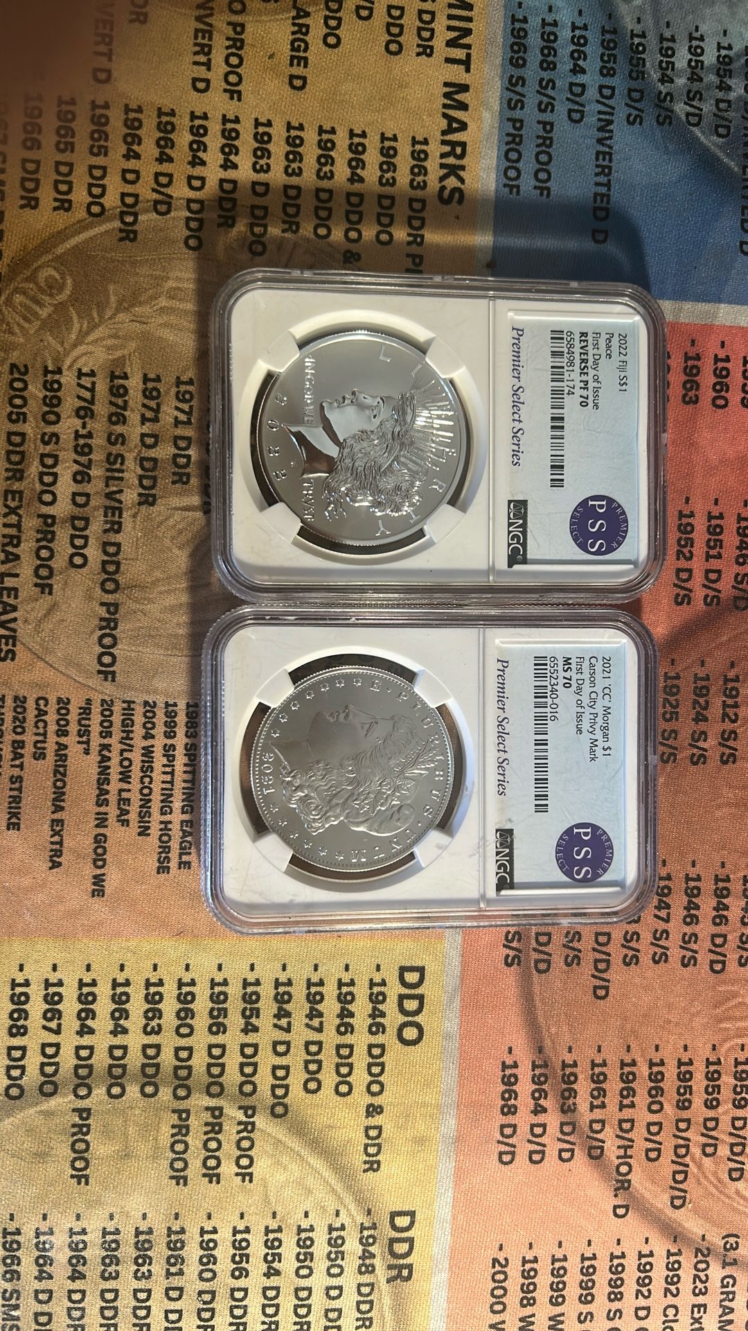 Morgan silver dollar P dollar first day issue reverse proof 70 piece dollar Carson City privy Mark first day of issue 70