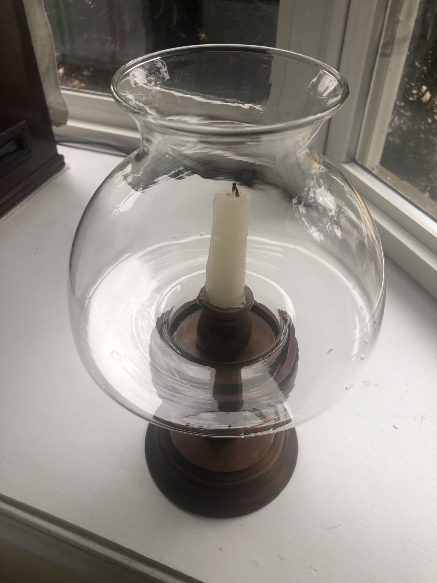11x6x6” Vintage Hurricane Wooden Candlestick Candle Holder with Large Glass Globe - Compare @ $35+