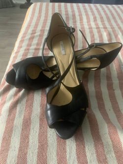 Geox Respira Black Leather Peep Toe Slingback Heels Size 9 NEW