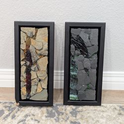 Handmade Set of Two Framed Stone Mosaic Art Signed