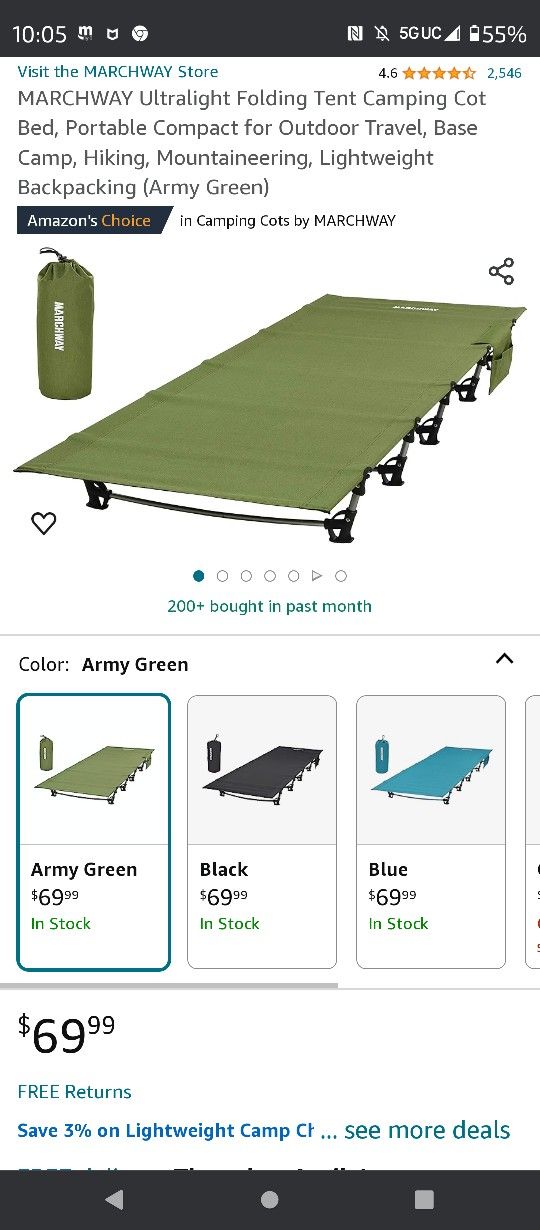 New MARCHWAY Ultralight Folding Tent Camping Cot Bed, Portable Compact for Outdoor Travel, Base Camp, Hiking, Mountaineering, Lightweight Backpacking
