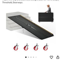 8 FT Portable Wheelchair Ramp-800LBS Heavy-Duty, High-Strength Aluminum Alloy with 4 Adjustable Legs, 4 Wheels, Triple Anti-Slip and Seamless Design, 