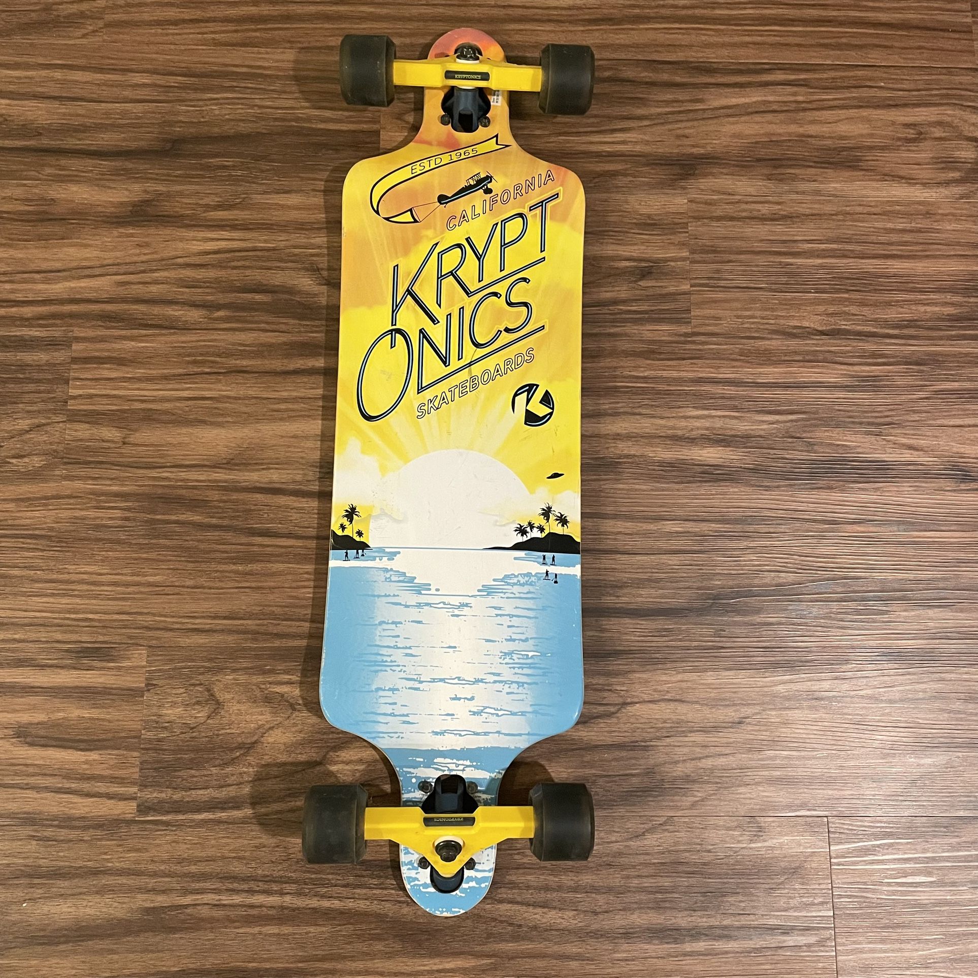 Kryptonics California Longboard Skateboard – Yellow Sunset Design