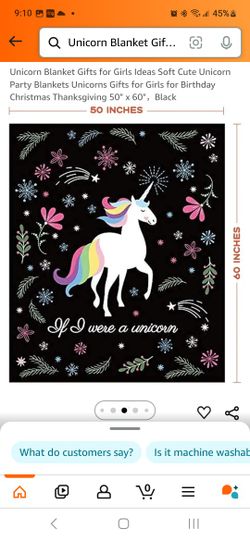 Unicorn Blanket Gifts for Girls Ideas Soft Cute Unicorn Party Blankets Unicorns Gifts for Girls for Birthday Christmas Thanksgiving 50" x 60"，Black