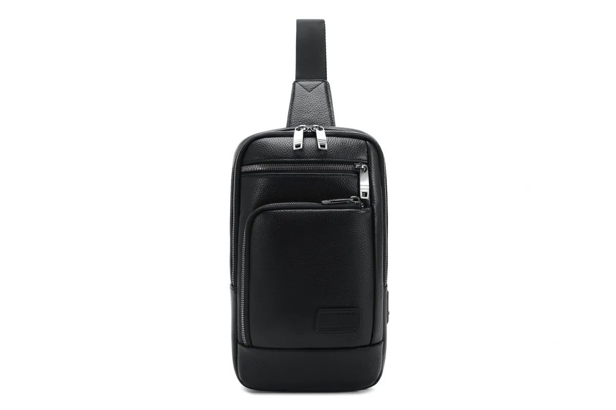 High Quality Genuine Leather Crossbody Sling Bag USB Charging Port Cross Chest Travel Bag