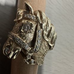 Men’s Gold Ring 14k Horse Head With Diamond. Beautiful Ring Custom 11.3 Grams