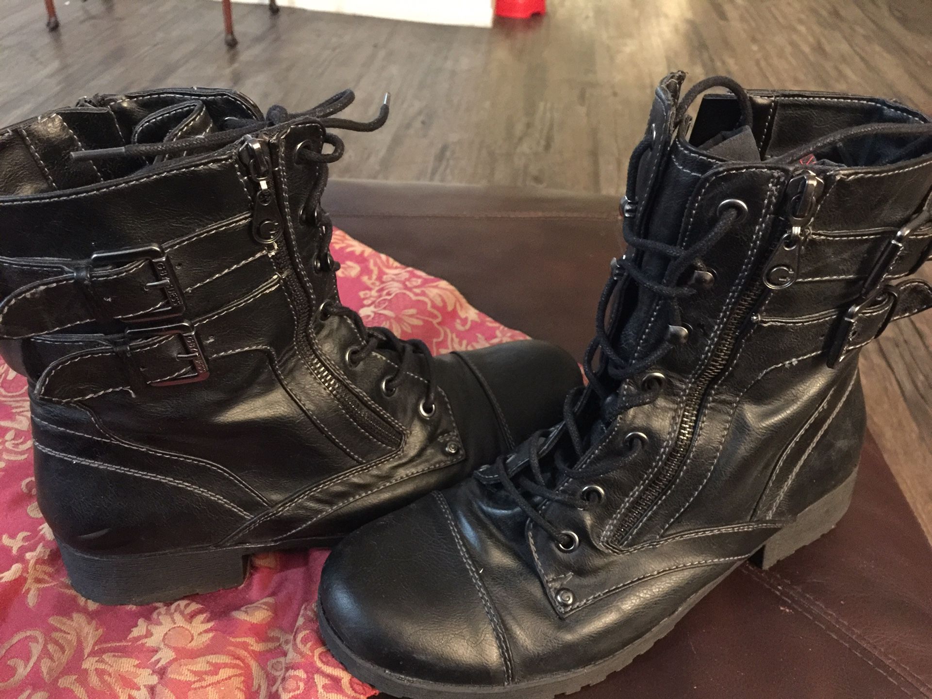 G by Guess black leather. combat boots size9.5