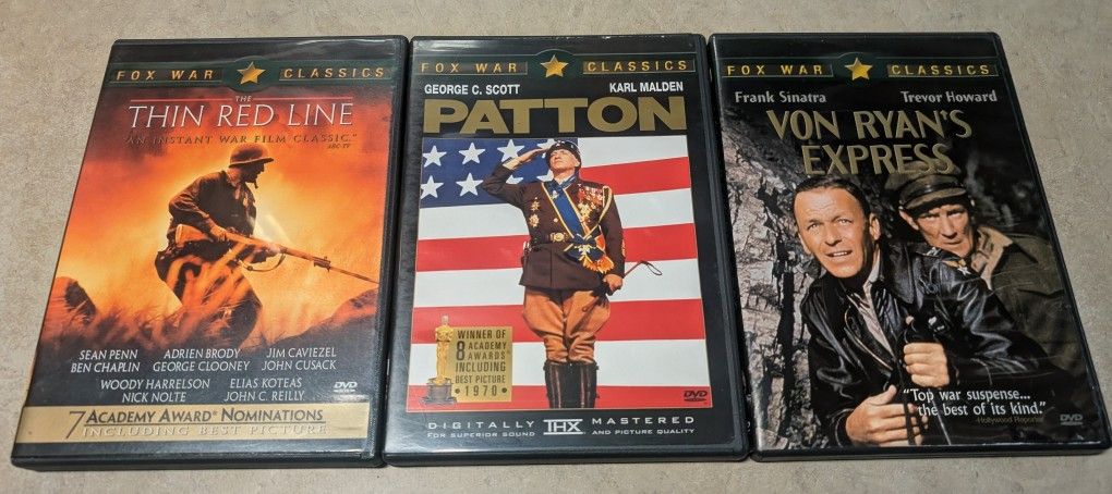 3 X Fox War Classics DVD Bundle, Patton, Thin Red Line, Von Ryan's Express
