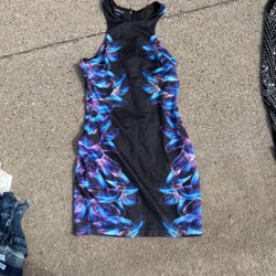 BCBG Black Blue And Purple Party Dress (X Small)