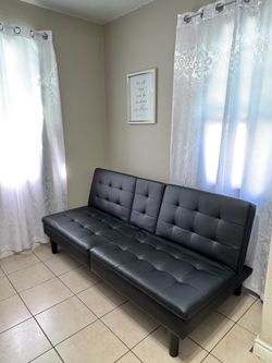 Mainstays Memory Foam 71.5" Futon with Cupholder and USB, Black Faux Leather