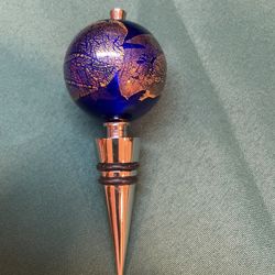 Vintage Cobalt Blue/ Gold Hand Painted Beautiful Glass Wine Stopper 