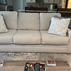 Light Gray Fabric Sofa with Pillows