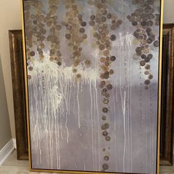 30”x40” Framed Abstract Art Drips And Circles