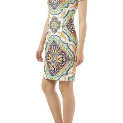 New Alexia Admor Cap Sleeve Bodycon Multicolor Sheath Dress Size 6