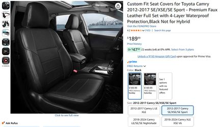 Toyota Camry 2012-2017 SE/XSE/SE Sport Feinepro Car Seat Covers *Full Set* PU Leather Black
