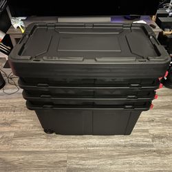 Sterilite 4-Pack Industrial Tote, Heavy-Duty Storage Bins w/Lids and Wheels, 40 Gallon - Stackable Organizing Containers for Home, Garage, Office, and
