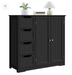 Wooden Bathroom Floor Cabinet with Adjustable Shelf, Black