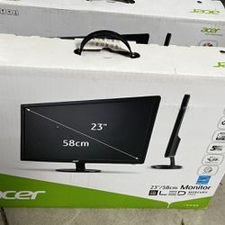 Acer 23” Computer Monitors & Cables (two Monitors)