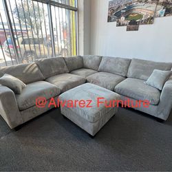 Corduroy sectional sofa with ottoman