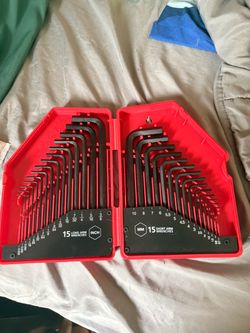 Complete 30-piece Allen wrench / hex key set with both SAE (inch) and metric sizes.