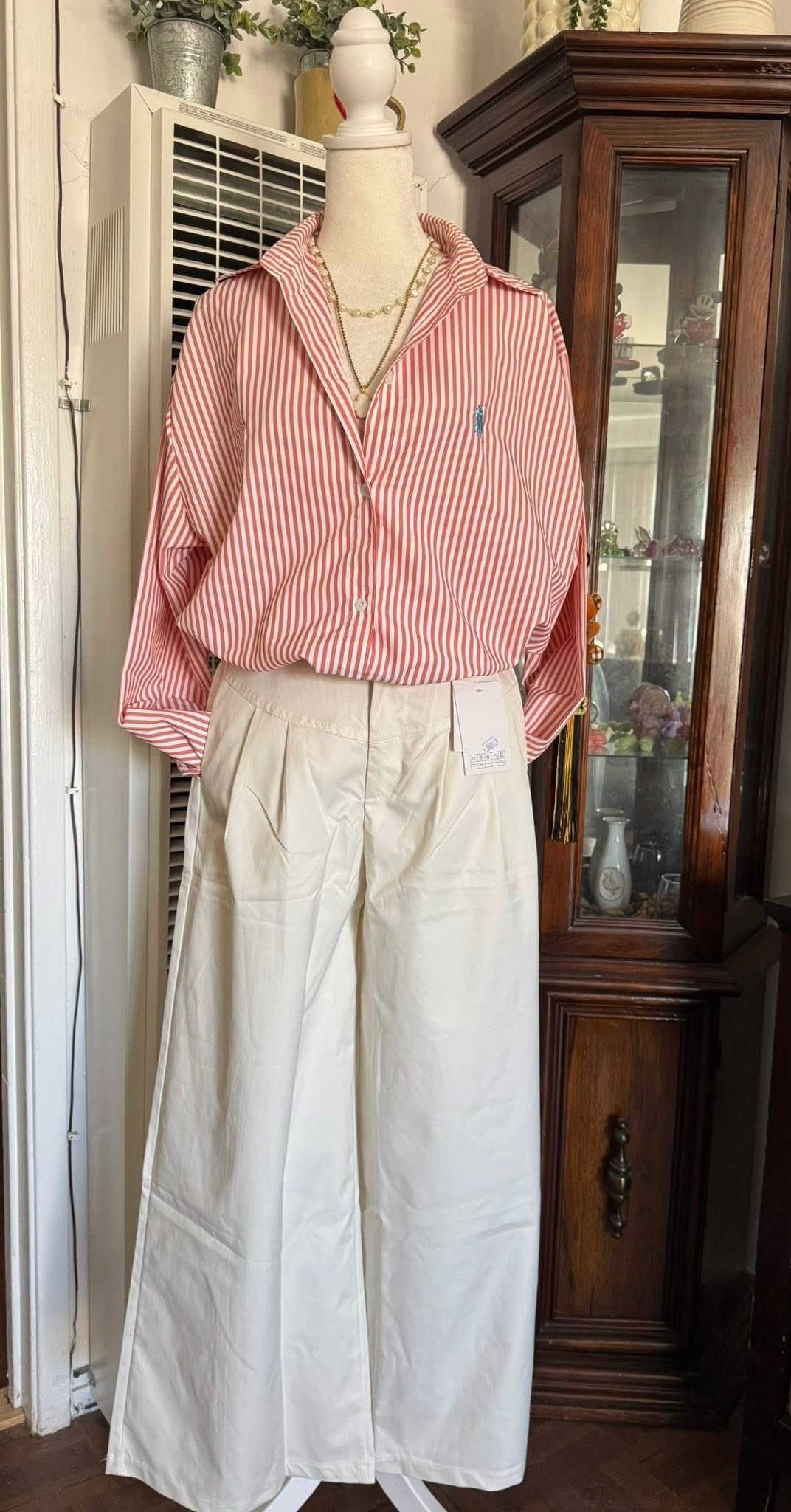 Stripe Polo & Wide Leg Pants