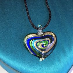 Italian Murano glass heart on cord necklace