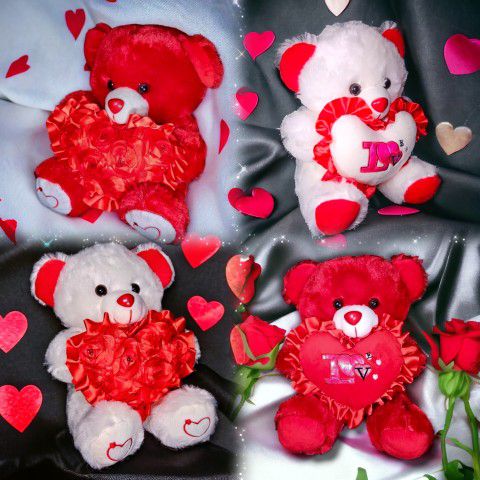 Mothers Day/ Anniversary Red/ White Light Up Teddy Bear  "I LOVE YOU" Plush Gift 