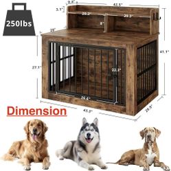 🥨IRONCK Extra Large Dog Crate Furniture, 43.3 inches Wooden Dog Crate with Storage and 4 Hooks, Heavy Duty Pet Crate for Large Dog, Decorative Pet Ca