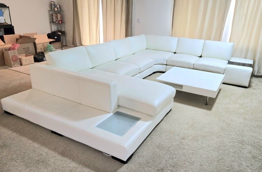 Modern White XL Couch with light + Coffee Table Set