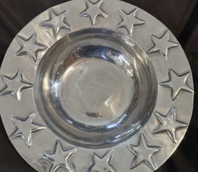 Heavy Pewter Serving Bowl With Stars For 4th Of July. Beautiful