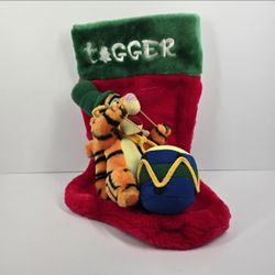 VTG Walt Disney 3D Tigger Christmas Stocking Plush 16" Stuffed Animal Drummer