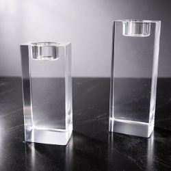 Clear Rectangular Candle Holders - Set of 2