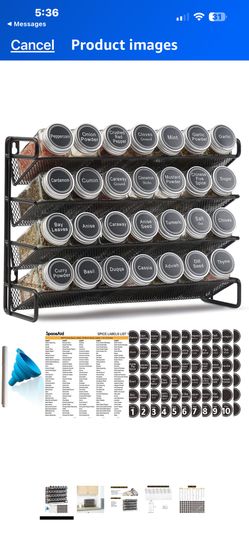 SpaceAid Spice Rack Organizer with 28 Spice Jars, 386 Spice Labels, Chalk Marker and Funnel Set for Cabinet, Countertop, Pantry, Cupboard or Door & Wa