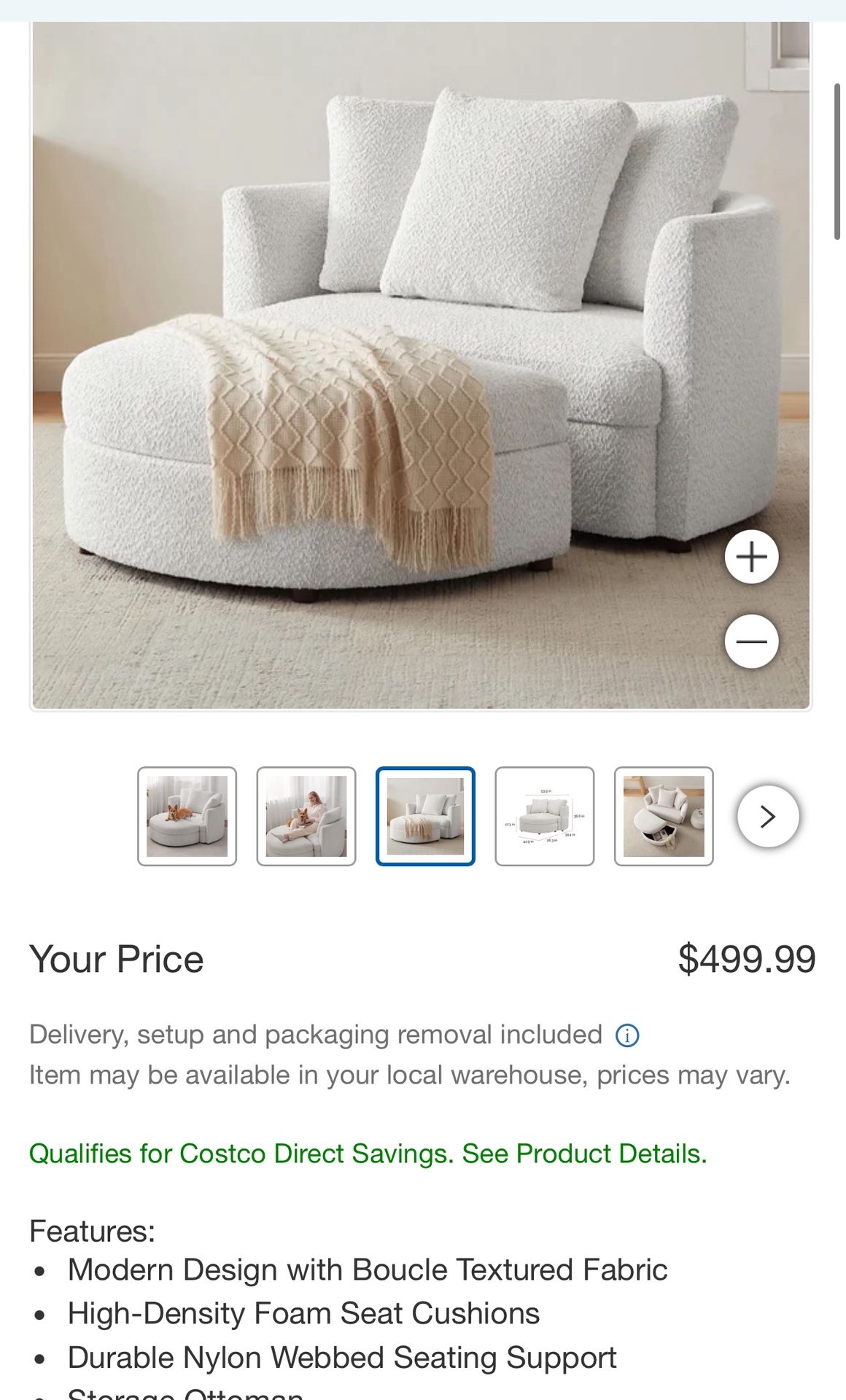 Costco - Accent Chair with Storage Ottoman – Brand New