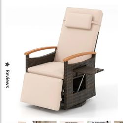 Tangkula Patio Rattan 360 Degree Swivel Recliner Chair, Wicker Lounge Chair w/Adjustable Backrest & Footrest.