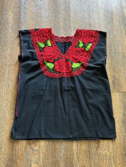 Womens Mexican Style Floral Stitched Blouse
