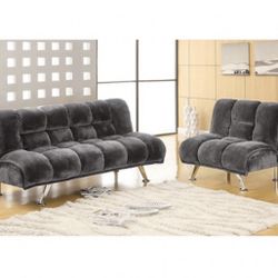 Gray Futon Sofa With Chair 
