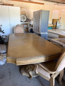 Ornate Wood Dining Table with Chairs