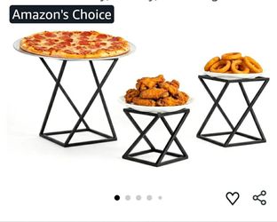 Pizza Racks, Set of 3 Food Risers for Buffet Table, Twisting Geometric Matte Black Metal Stackable Pizza Risers for Party, Family, Wedding