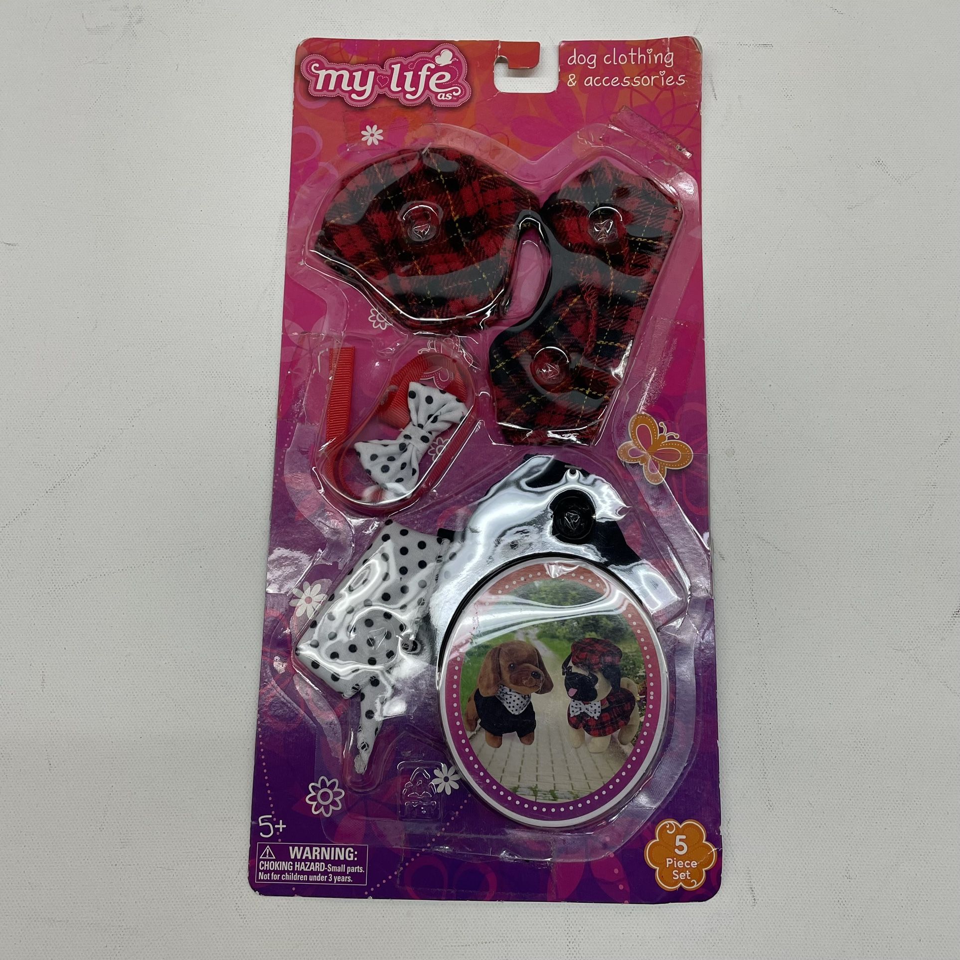 My Life As Dog Clothing & Accessories 5-Piece Set – Plaid & Polka Dot Outfits (NEW)
