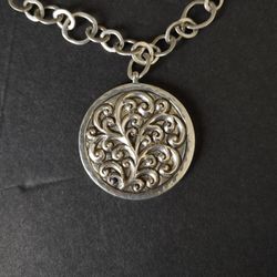 Vintage .925 Sterling Silver LOIS HILL Scroll and Vine Pendant Necklace - 26.5"
