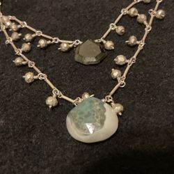 28”Vintage 925 Sterling Silver Necklace With Genuine Stones