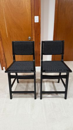 Set of 2 Ceylon Woven Black Countertop High Bar Stools - Threshold: Rubberwood frame, metal fittings