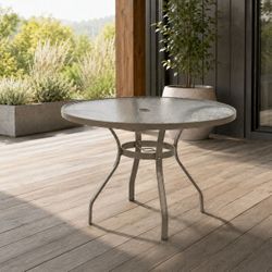 42" Glass Top Outdoor Patio Aluminum Dining Table w/ Hole for Umbrella [NEW IN BOX] **Retails for $200 <Assembly Required>  <TABLE ONLY / NO CHAIRS>