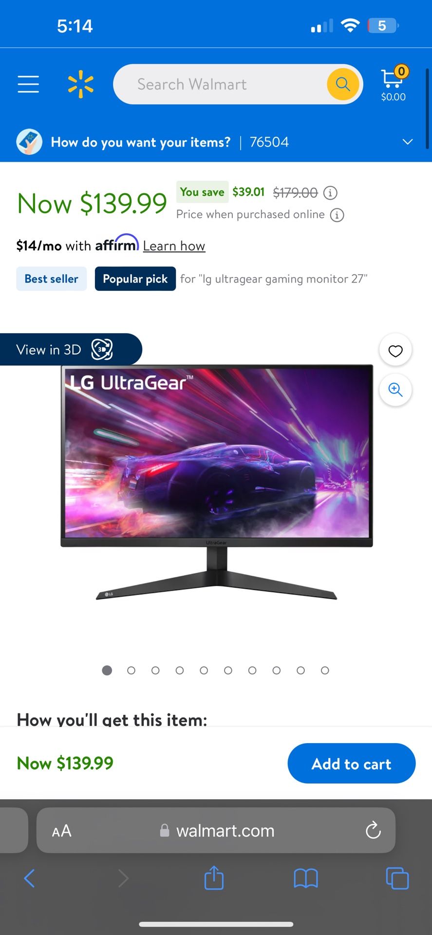 LG Ultra Gear 1080p 165hz 27”inch