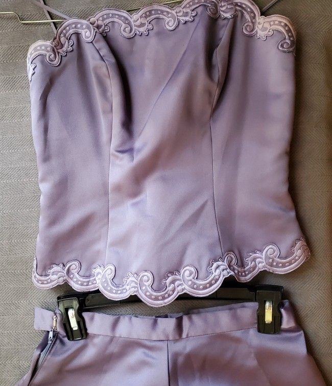 Satin Dress Three Piece Lilac Gown, Small