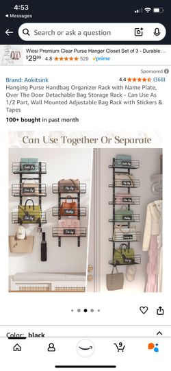 Hanging Purse/Handbag Organizer Rack (Over The Door)