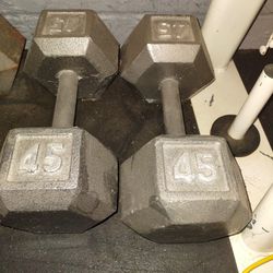 45 Pound Lb Steel Hex Dumbbell Set