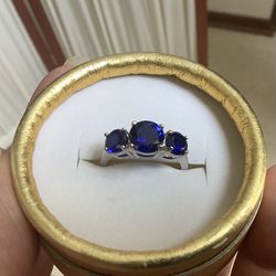 Sterling Silver Ring with Blue Sapphire Size 6
